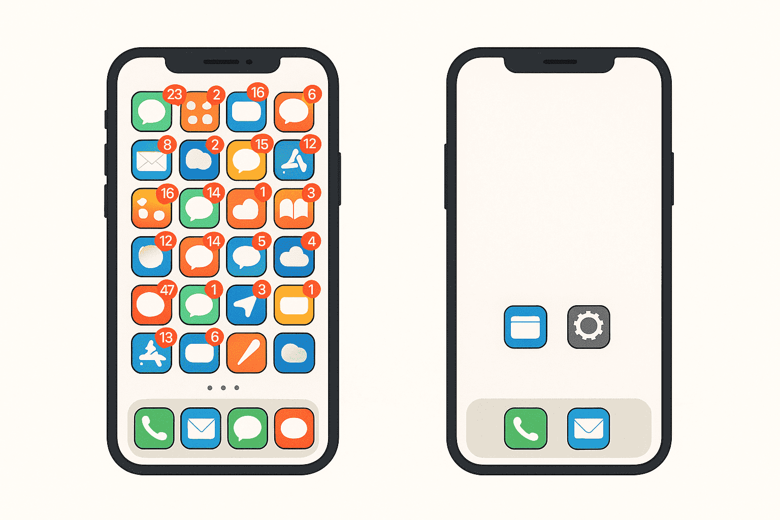 Digital minimalism concept showing simplified screens and interfaces